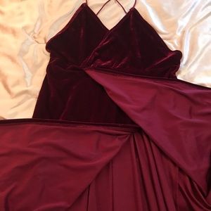 Cute long velvet burgundy dress